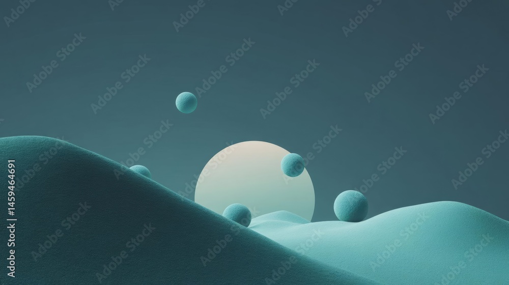 Poster abstract digital art piece with a dark blue background. in the center of the image, there is a large