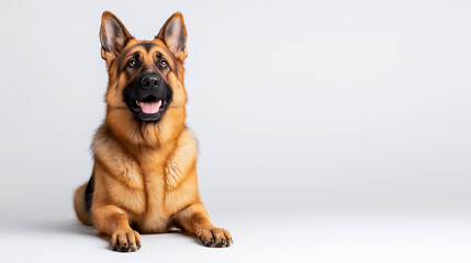 Calm German shepherd on white background, looking happy