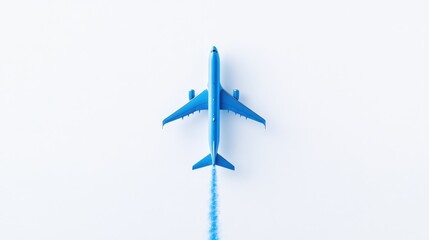 Blue airplane with vapor trail