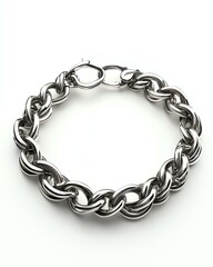 Fototapeta premium A realistic shot of a bracelet with Celtic mechanical knot charms, realistic silver, clean white background, soft lighting