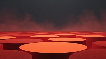 Fototapeta premium Vast expanse of red circles arranged in a grid-like pattern. the circles are of different sizes and shapes, with some being larger and others being smaller.