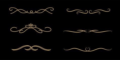 Set of Vintage decorative golden lines. text dividers. Gold line border. Lines separators, Borders, Vintage dividers, Underline elements. Vector illustration