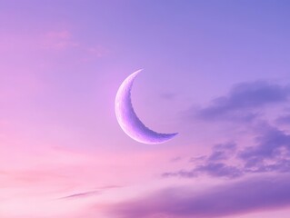 Crescent moon and cloudy purple sky