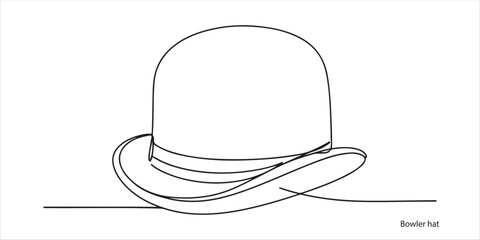 Bowler hat continuous single line art drawing sketch on white background