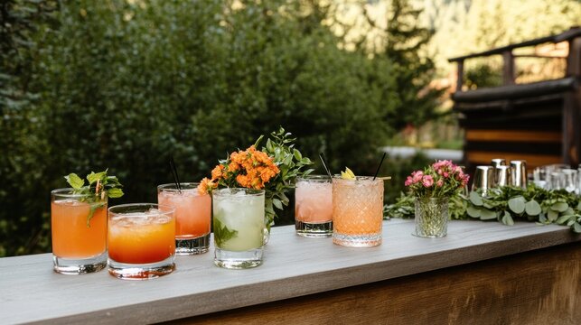Colorful cocktails outdoor bar display