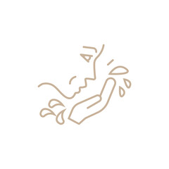 Woman washes face with water, linear icon. Line with editable stroke