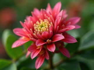 Fototapeta premium medicinal herbs and berries, traditional medicine Beautiful red flower with green leaves. The flower is in full bloom and has a lovely fragrance