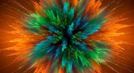 Obraz premium Vibrant Color Explosion - A stunning of a vibrant color explosion, featuring shades of orange, green, and blue. Perfect for backgrounds or abstract designs