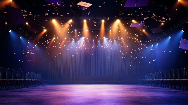 Stage Decorated with Banners and Lights for Event