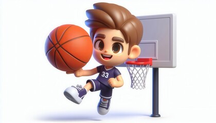 Energetic kid playing basketball urban playground digital art fun creative view