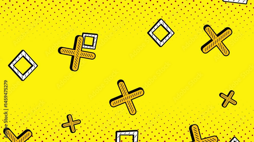 Poster abstract geometric moving shapes in the patterns memphis retro 80s-90s style background.