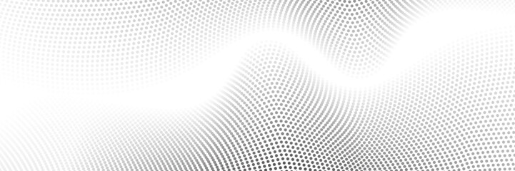 Flowing dots particles wave pattern 3D curve halftone black gradient curve shape isolated on white background. vector
