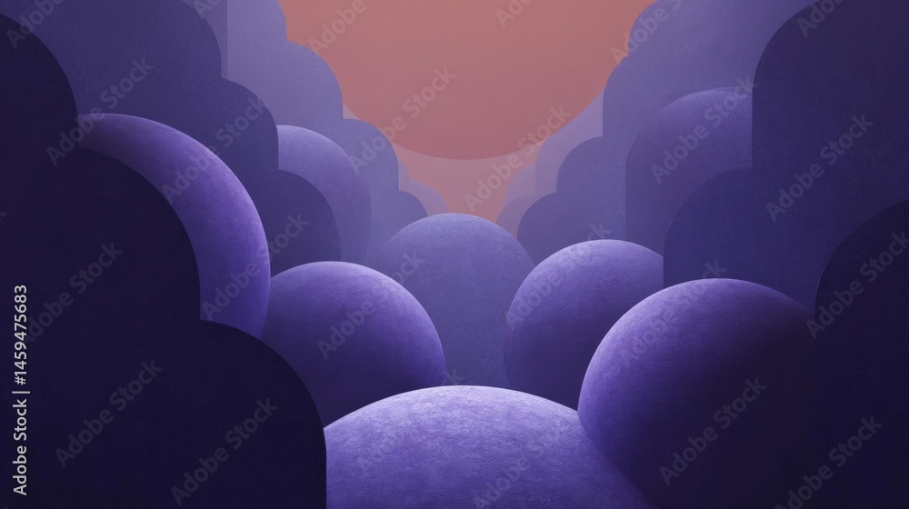 Poster abstract digital art piece with a dark purple background. the background is filled with multiple lay
