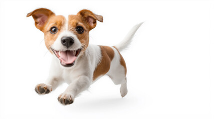 Happy dog jumping in excitement at home
