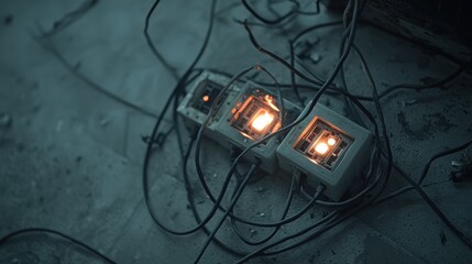 High Angle Shot of Overloaded Electric Outlets in a Potential Fire Hazard Situation