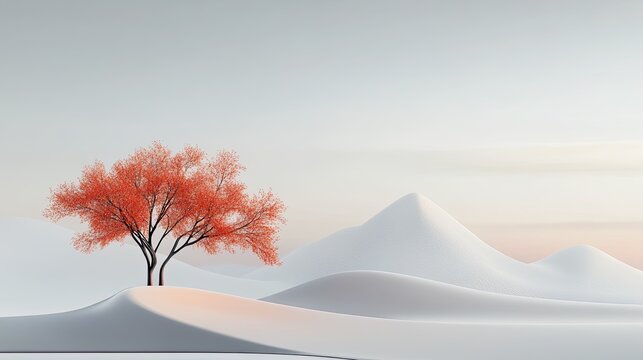 Printer color futuristic for high-tech digital printing, advanced printer color futuristic for vibrant ink technology, Serene view of a red tree in white snow.
