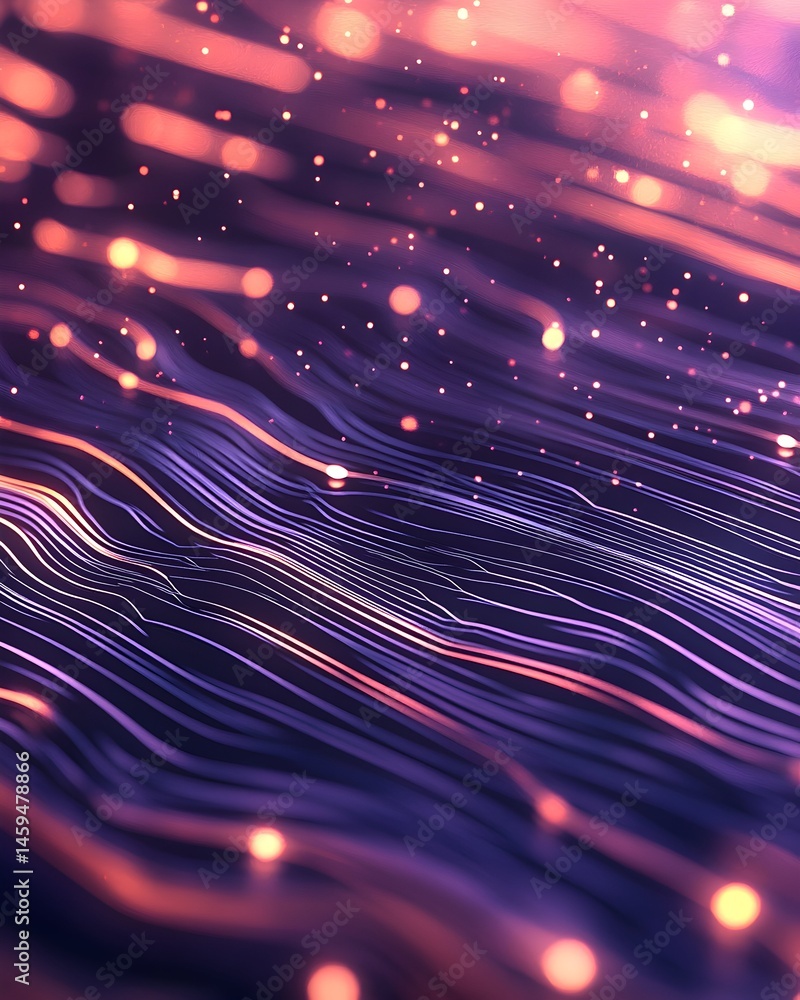 Wall mural abstract purple and orange flowing lines with bokeh effect