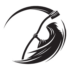 Minimalist Scythe silhouette, deadly grace in clean lines – Scythe illustration – Minimalist Scythe vector – Weapon silhouette

