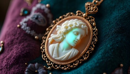 Cameo Pendant with Gold Setting on Fabric