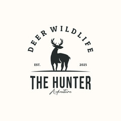 deer hunter vintage logo vector minimalist illustration design, wild deer symbol design