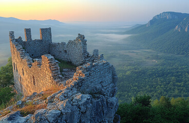 Castle Ruins Overlooking Mountain Valley