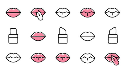 Herpes lips icon set with flat linear designs aimed at representing medical and healthcare-related icons, offering sleek and easily customizable designs