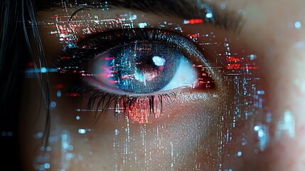 Close-up of eye, digital data overlay