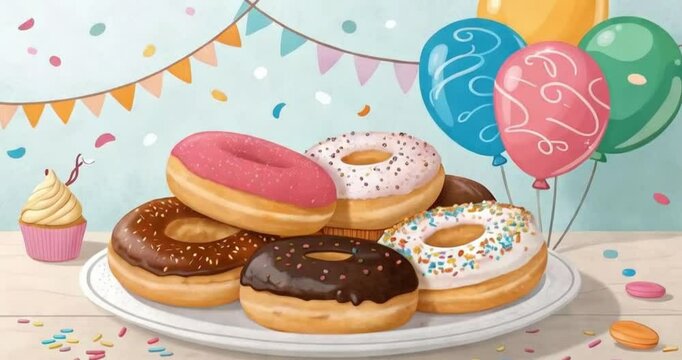 donuts with balloon decoration for national donut day