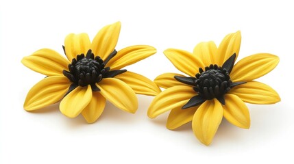 Beautifully vibrant and cheerful yellow sunflower blossoms in full bloom against a clean simple white background  Sunflowers are a classic summer flower known for their warm