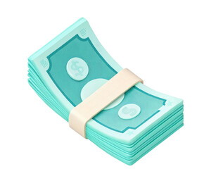 3D Money Stack with Elastic Band &ndash; Financial Wealth, Cash Flow, and Banking Concept Illustration