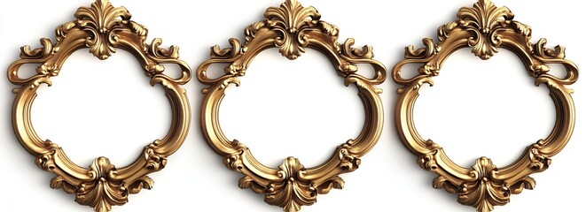 Elegant Golden Oval Frames Set Baroque Style Decorative Ornate Triptych for Luxury Interior Design