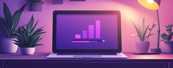 A laptop displaying a green progress bar advancing towards a milestone, symbolizing achievement and success in technology.