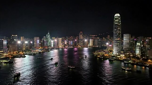 Hong Kong Night Skyline Aerial View | Victoria Harbour Lights