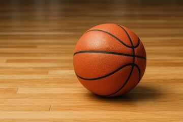 Obraz premium Basketball on wooden court surface.