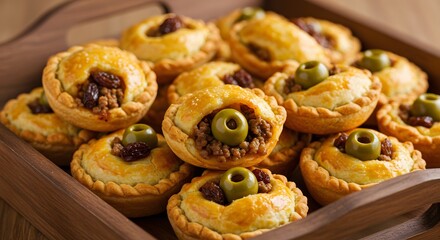 Naklejka premium Savory Mini Pies with Olives and Raisins