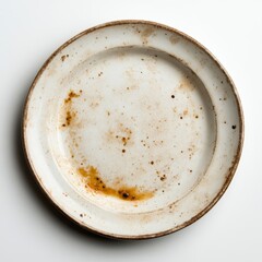 Empty, stained white plate.  Traces of food residue