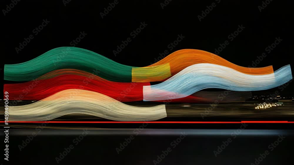 Poster captivating long exposure of colorful light streaks creating dynamic patterns in dark night sky