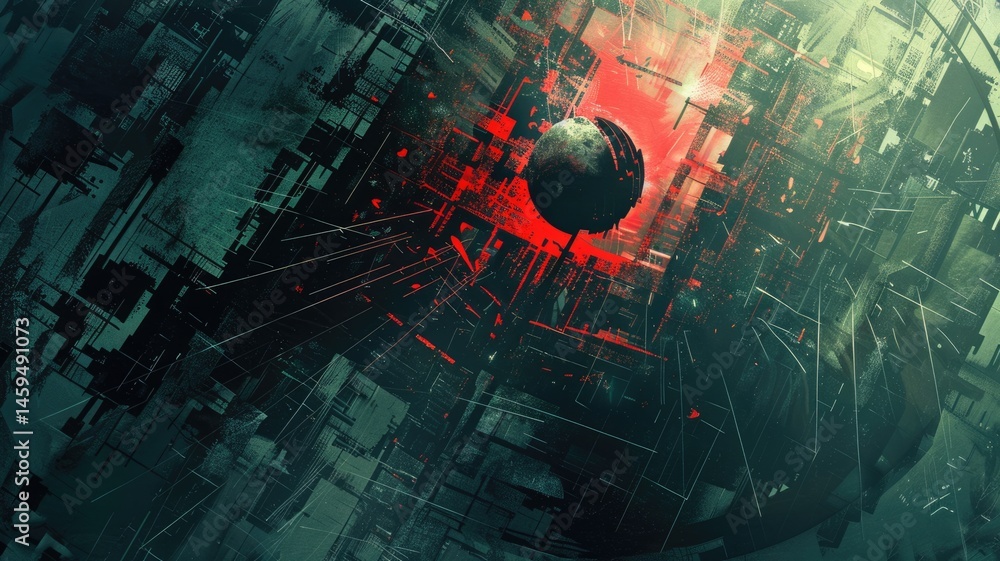 Poster abstract digital shape and particle technological cyber style design connecting become system shape 