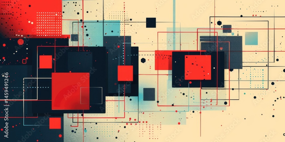 Poster the abstract picture of the multiple colored square shape gathering in the bright background, geomet