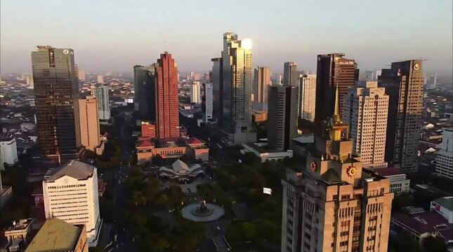 Jakarta Skyline Aerial | National Monument & Skyscrapers View