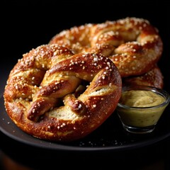 a fresh pretzel coarse salt mustard dip