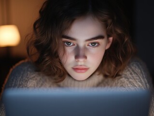 Girl looking at laptop screen