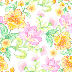 Watercolor pastel damask paisley jacobean seamless pattern