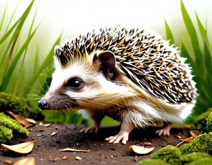 Naklejka premium cute hedgehog closeup, animal, mammal, spines, prickly, pet, nature, wildlife, small, tiny, brown, white, fur, creature, adorable, animal, mammal, spines, prickly, pet, nature, wildlife, small, tiny, 