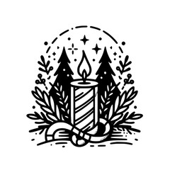 Christmas Candle Illustration: Festive Monoline Design