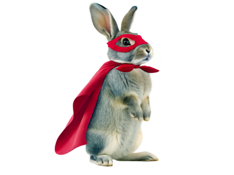 Superhero rabbit wearing mask isolated on white background PNG