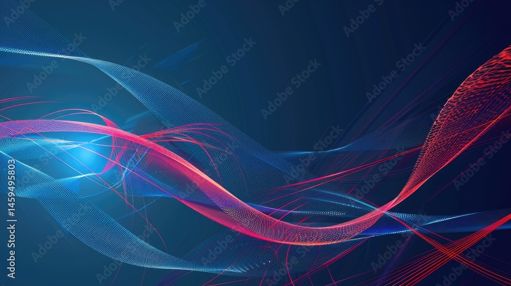Poster abstract red and blue intersecting lines on a dark background. digital artwork for design and print.