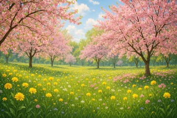 Naklejka premium Vibrant springtime cherry blossoms