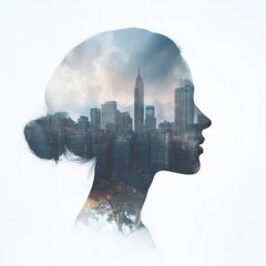 City inside woman's silhouette