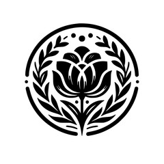 Minimalist Floral Emblem: Black and White Vector Design